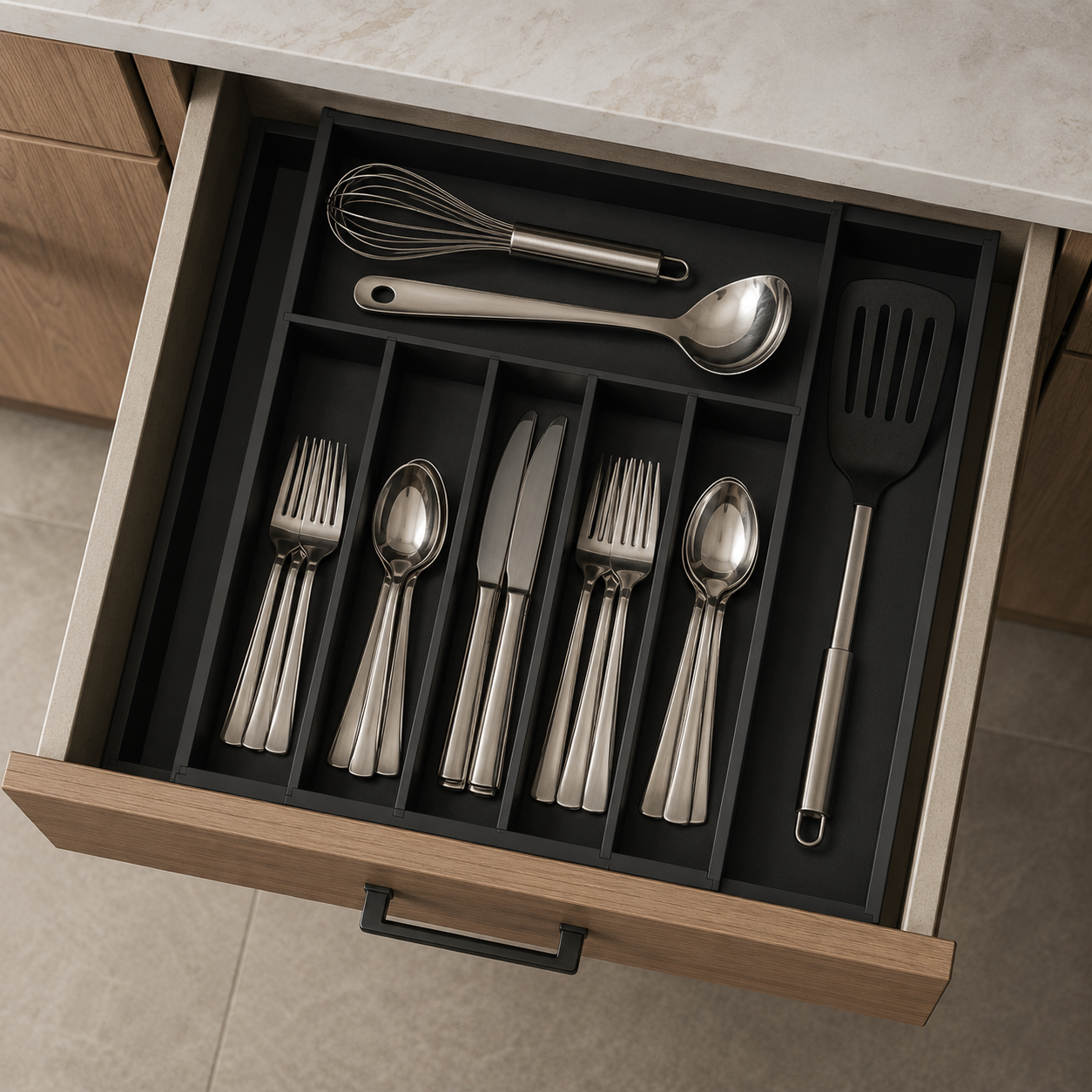 Silverware Drawer Organizer, Black (9 Slots)