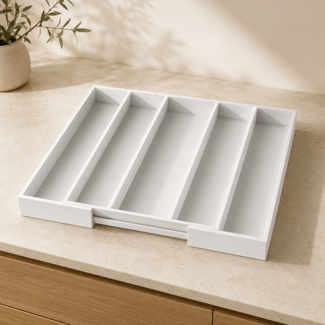 Utensil Drawer Organizer, White (5 Slots)