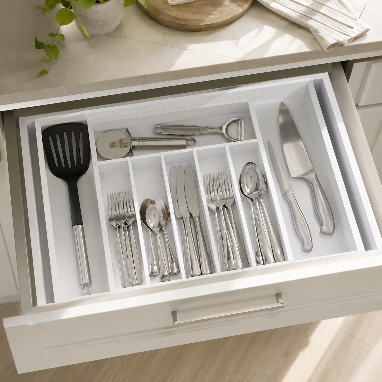 Silverware Drawer Organizer, White (9 Slots)