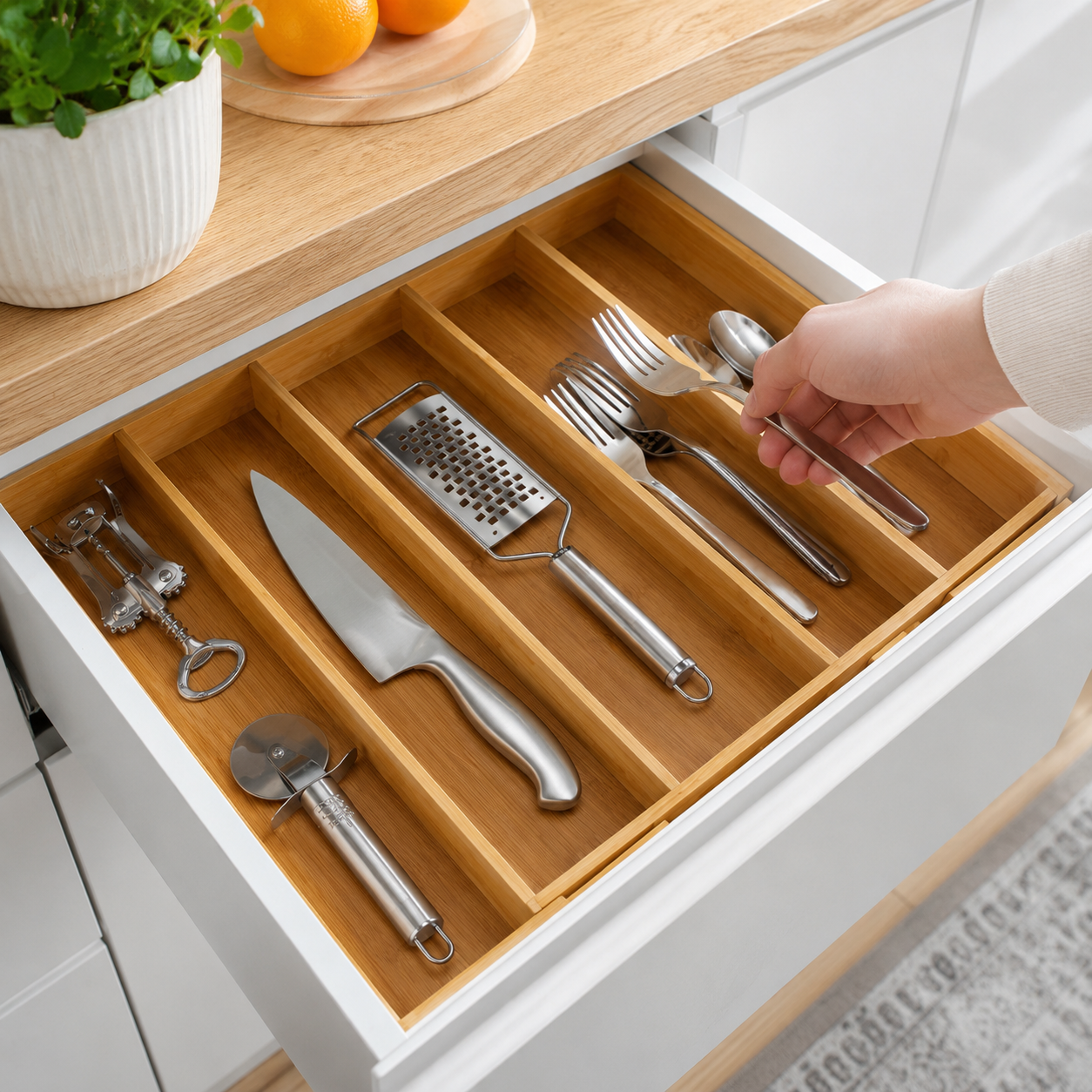 Utensil Tray Organizer, Natural (5 Slots)