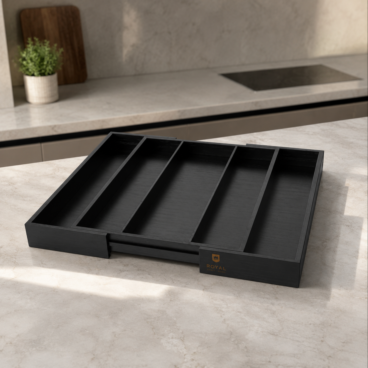Utensil Drawer Organizer, Black (5 Slots)