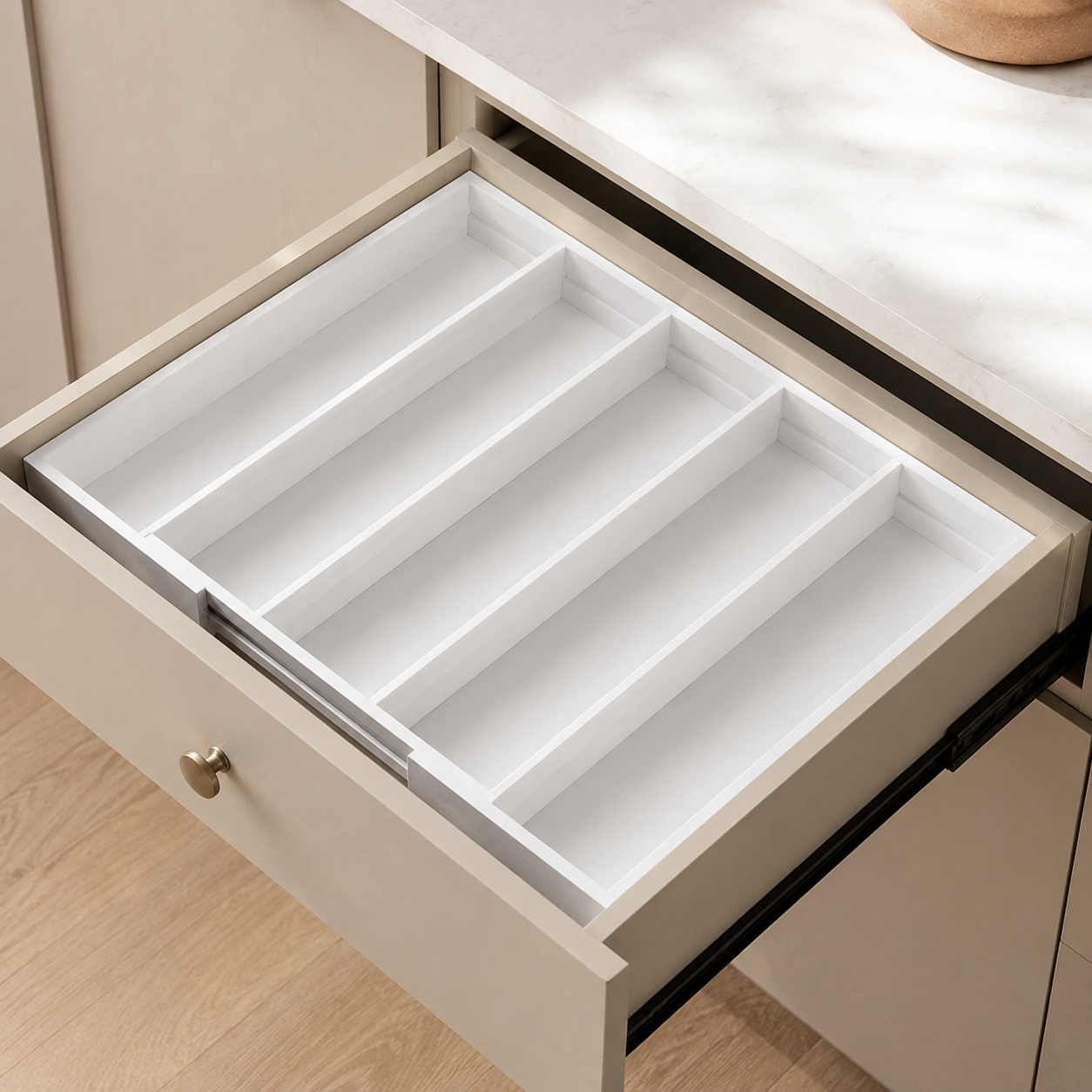 Utensil Drawer Organizer, White (5 Slots)