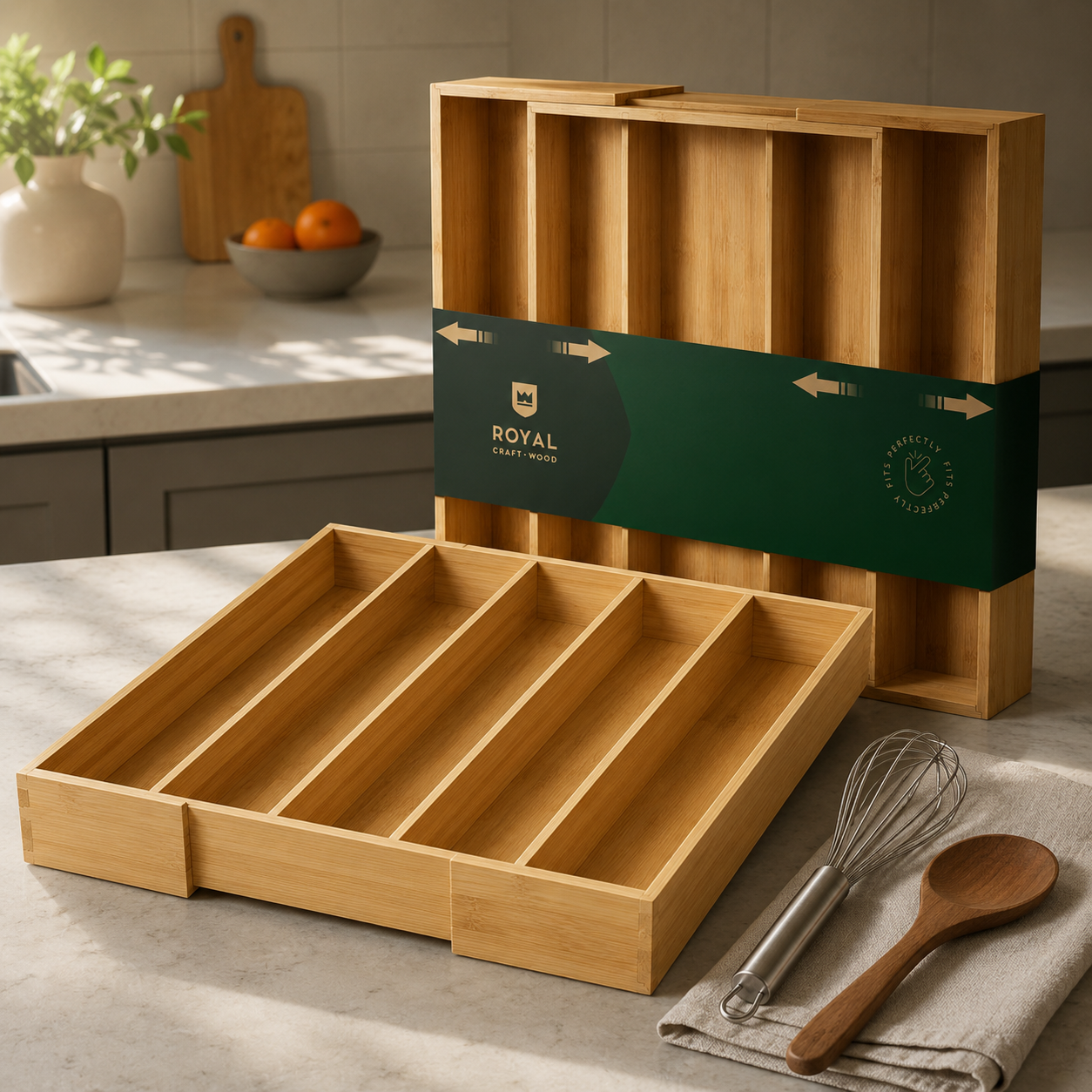 Utensil Tray Organizer, Natural (5 Slots)