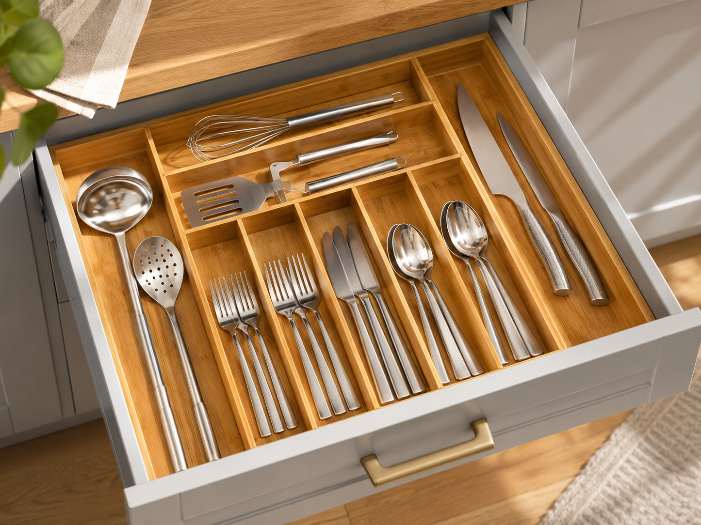 Silverware Drawer Organizer, Natural (9 Slots)