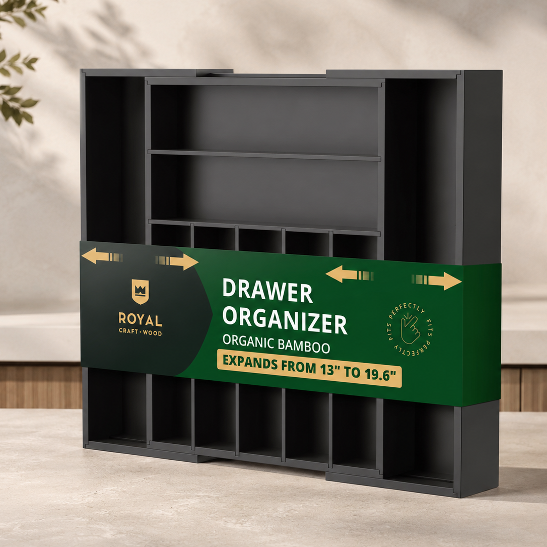Silverware Drawer Organizer, Black (9 Slots)