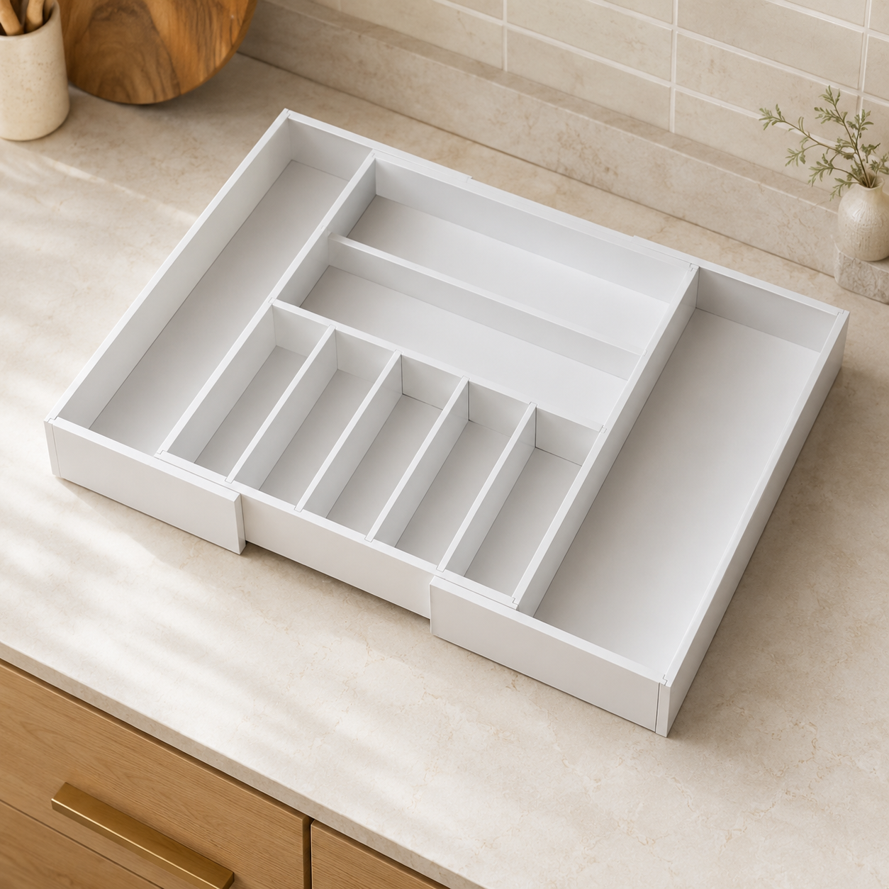 Silverware Drawer Organizer, White (9 Slots)